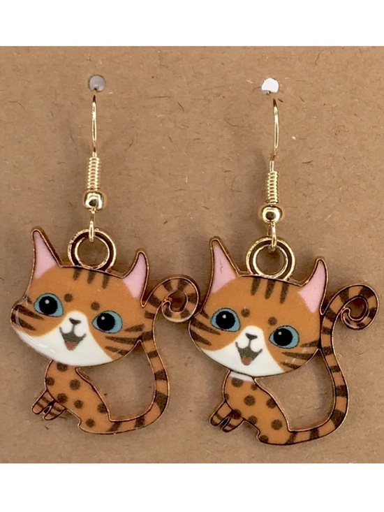 Fashion Jewelry Jewelry - 18k Gold Plated Hook Cat Dangle Earrings Fashion Jewelry